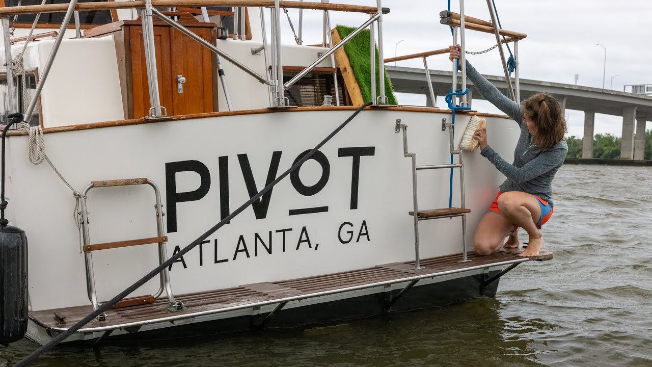 Cleaning our Boat after weeks on the Great Loop in Charleston