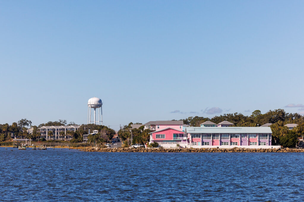 Brightly colored homes along the big bend in Florida