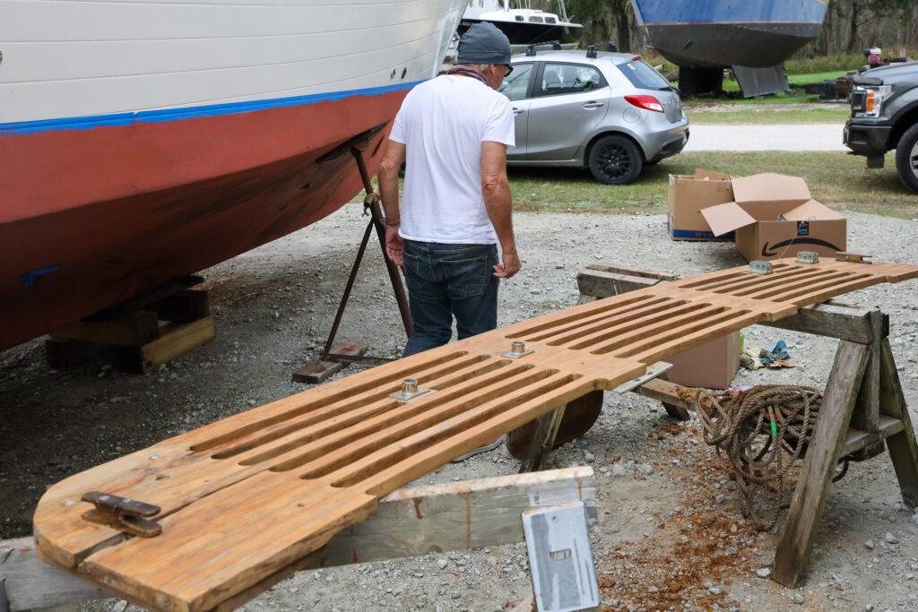 The swim platform being refinished