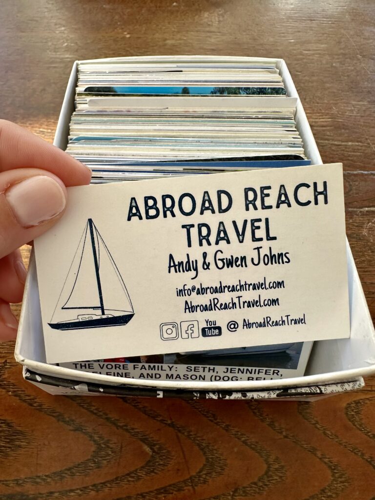 box full of boat cards we collected on the Great Loop